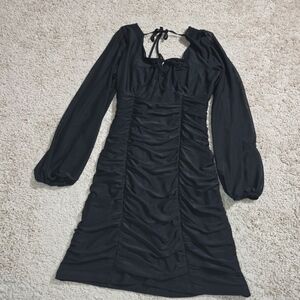 Hollister Dress Small Black Sheer Ruched Chiffon Sweetheart Mini ($59)F ..17